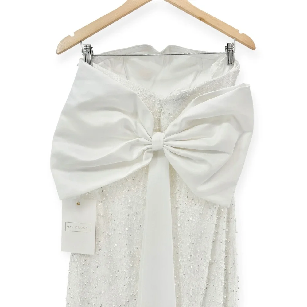NWT Mac Duggal Ivory Strapless Beaded Bow Back Midi Dress‎ $498 - Size 6